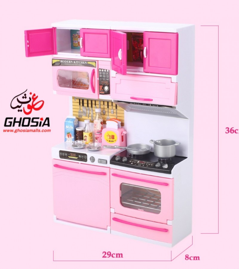 Kitchen Set for Kids Girls Pink Kitchen Play Set Accessories Mini Kitchen with Lights & Sounds Toy