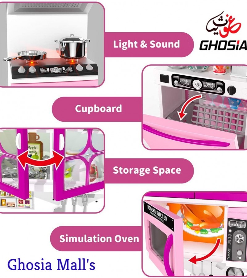 Kitchen Set for Kids Girls Pink Kitchen Play Set Accessories Mini Kitchen with Lights & Sounds Toy