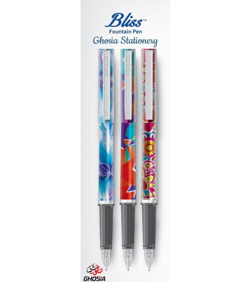 Metallic Sleek Body Colorful Printed Dollar Bliss Fountain Pen ( Set of 3 )