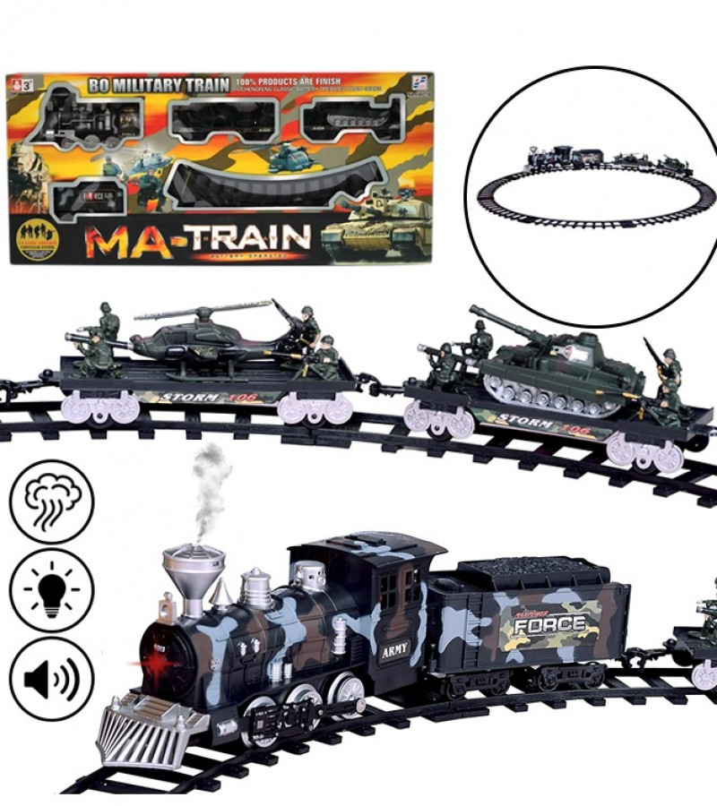 Military Train Track Play Set Classic Battery Operated Army Train Set With Flashlights, Sounds And Smoke