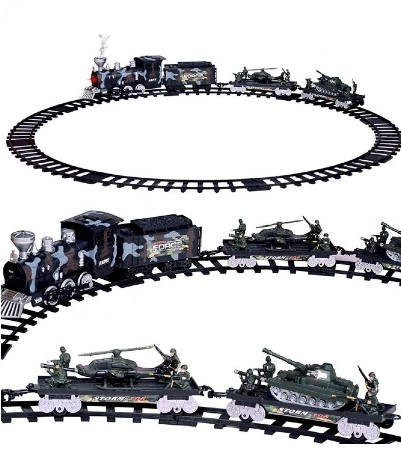 Military Train Track Play Set Classic Battery Operated Army Train Set With Flashlights, Sounds And Smoke