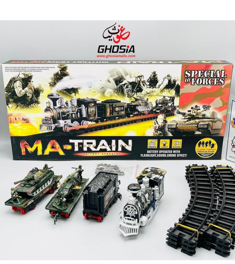 Military Train Track Play Set Classic Battery Operated Army Train Set With Flashlights, Sounds And Smoke