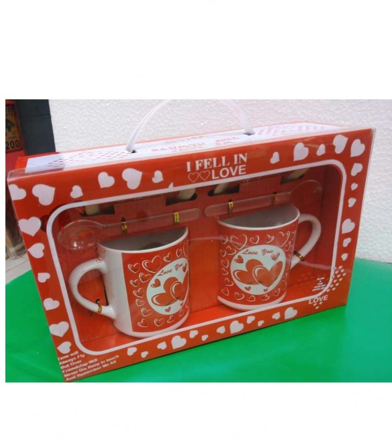 Romantic Coffee Double Mug with Spoon & Covers Gift Item 33.15
