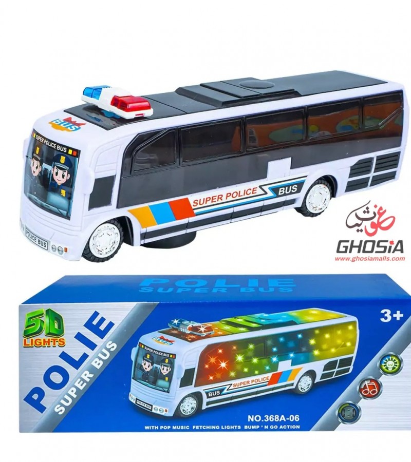 Toy Street Police Car Bus With Siren And 5D Light Police Bus Toy Bus Bump & Go Police Car