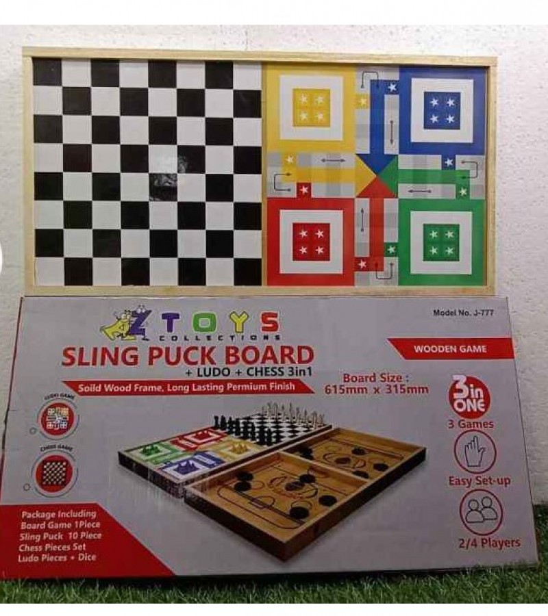 Wooden Classic 3 in one Pack of Board Games of Sling_Puck