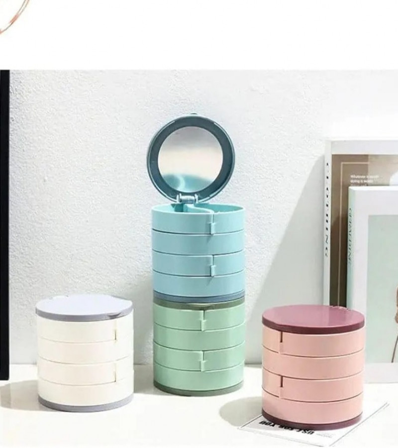 4 Layers Jewelry Organizer Storage Box,Swivel Multilayer with Makeup Box Vanity Mirror Jewelry Organizer