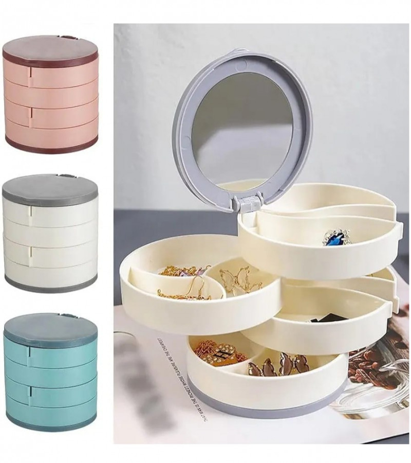4 Layers Jewelry Organizer Storage Box,Swivel Multilayer with Makeup Box Vanity Mirror Jewelry Organizer