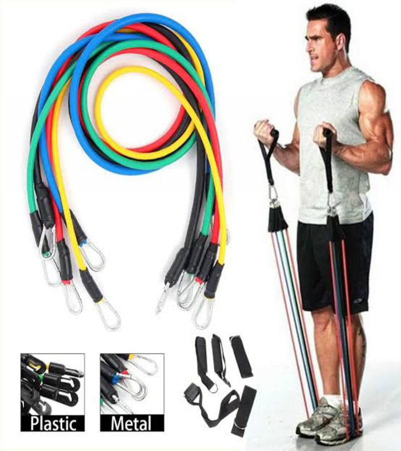 Multifunction Body Fitness Latex Elastic Tube Resistance Bands Power Exercise Resistance Exercise Band 5 in 1, Fitness Band set of 11 Piece