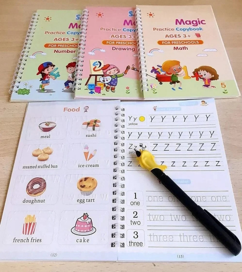 8.5 Inch LCD Writing Tablet with Reusable Magic Book 4Magic Books 1Magic Pen 10Refills 1Grip Sank Montessori Practice Copy Books