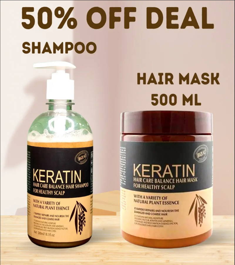 Keratin shampoo +keratin hair mask 2 pcs deal Keratin Hair Care Balance Hair Mask & Hair Treatment – (500ml)
