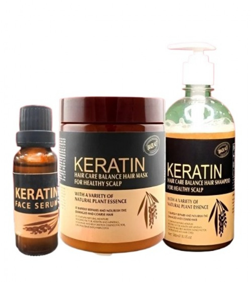 Keratin shampoo +keratin hair mask + keratin face serum 3 pcs deal Keratin Hair Care Balance Hair Mask & Hair Treatment – (500ml)