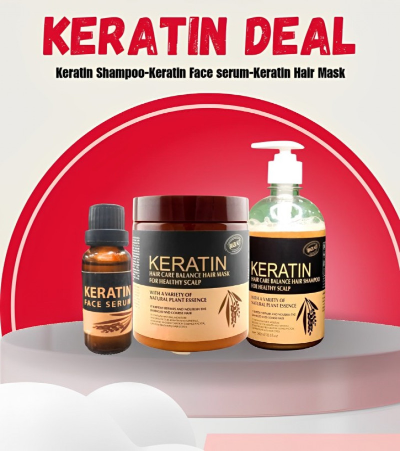Keratin shampoo +keratin hair mask + keratin face serum 3 pcs deal Keratin Hair Care Balance Hair Mask & Hair Treatment – (500ml)