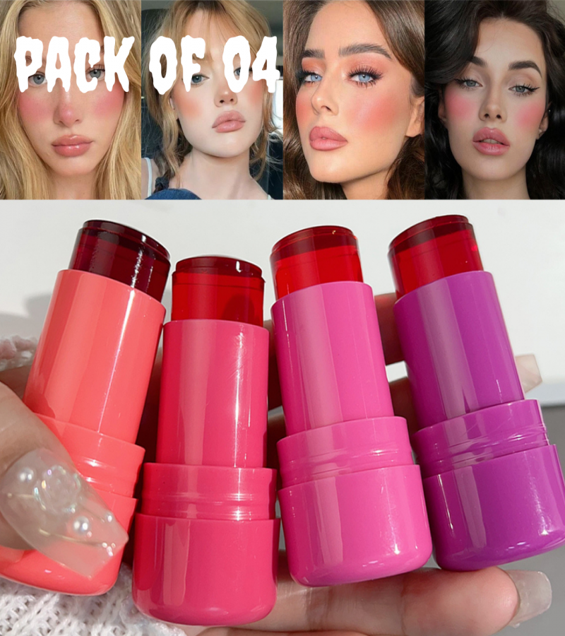 Pack of 04 Cheek Lip Tinted Moistured Blush Stick Eyes Cheek Lip Brighten Cream Water Jelly Tint Stick Matte Contour Makeup