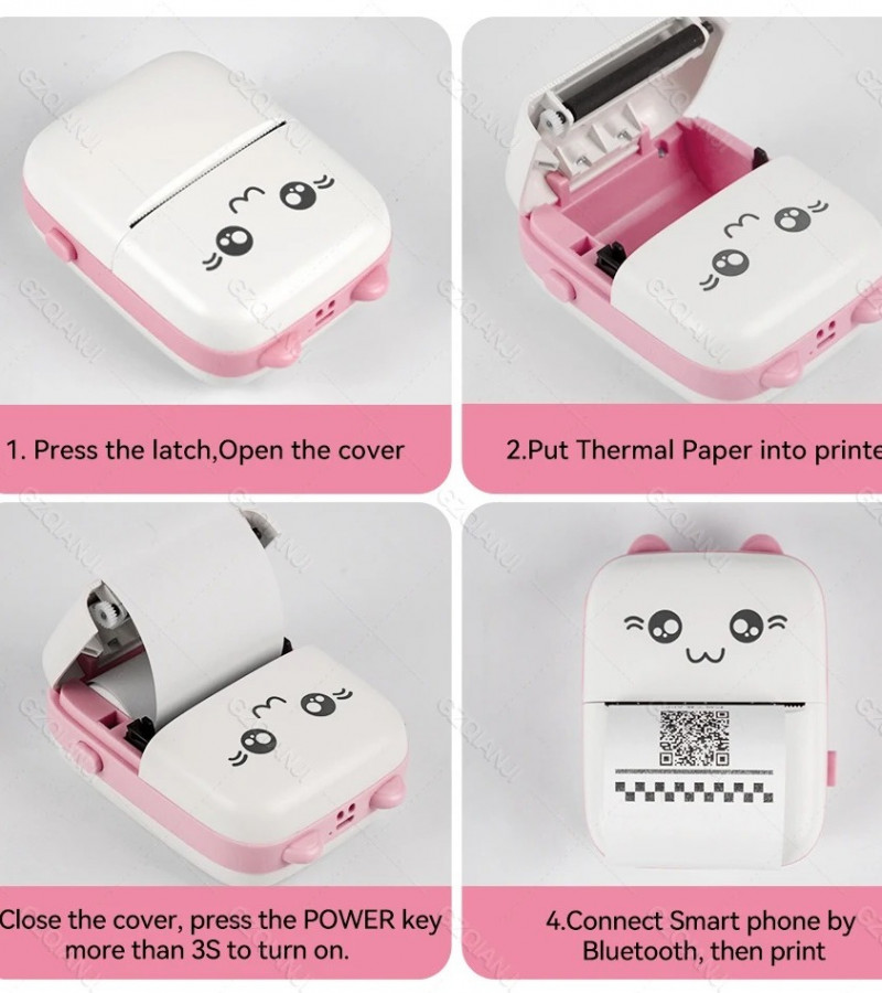 Pocket Inkless Mini Printer - Thermal Portable Bluetooth Wireless Mini Printer For Kids - 1080P Instant Camera Printer 2.8 inch IPS Screen, Front and
