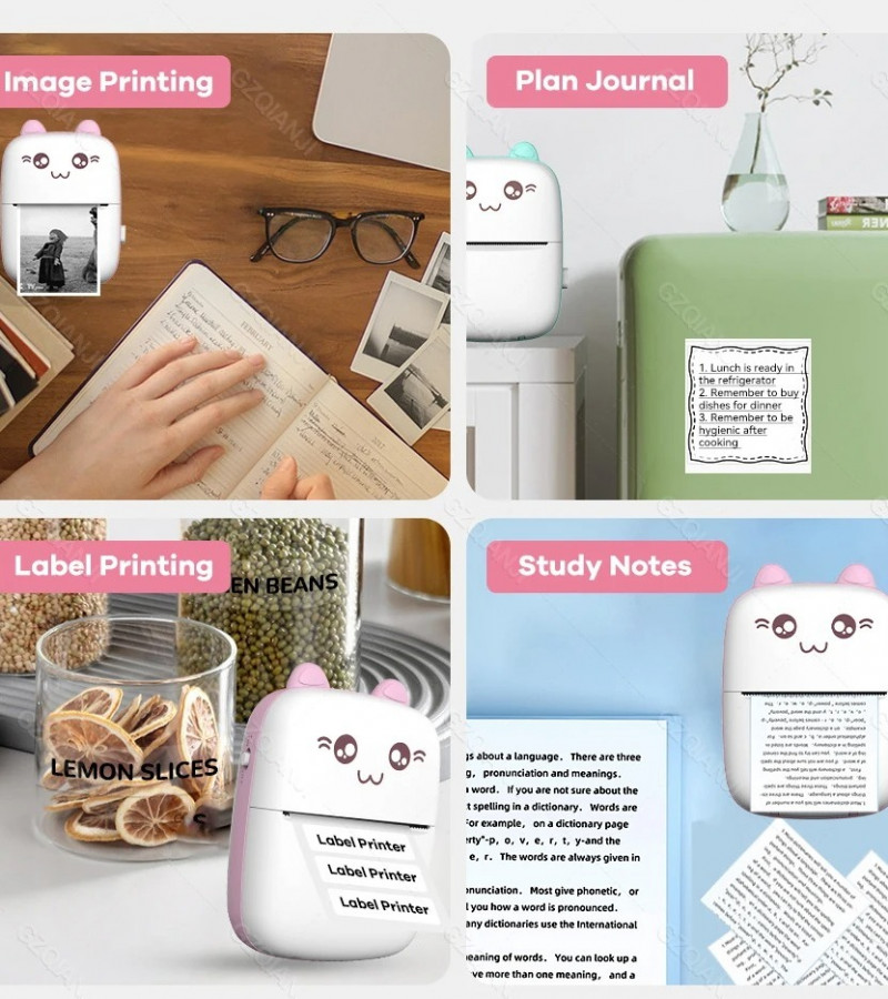 Pocket Inkless Mini Printer - Thermal Portable Bluetooth Wireless Mini Printer For Kids - 1080P Instant Camera Printer 2.8 inch IPS Screen, Front and