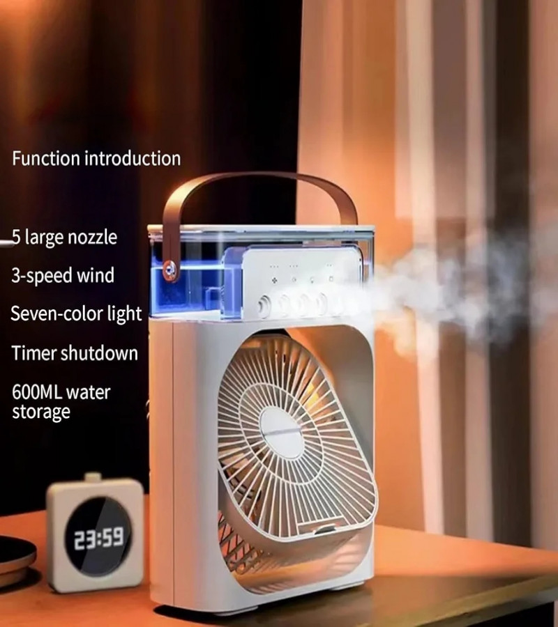 Portable 3 In 1 Fan Air Cooler with Humidifier & Night Light | Mist Fan