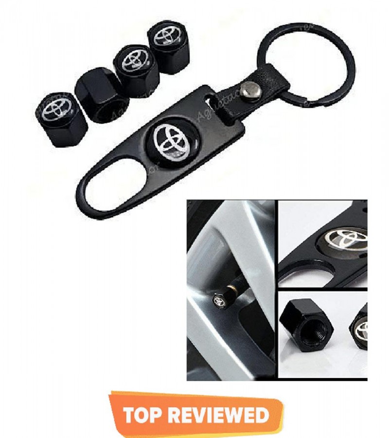 4X Toyota Logo Car Wheel Tyre Valves Dust Stems Air Caps + Keychain