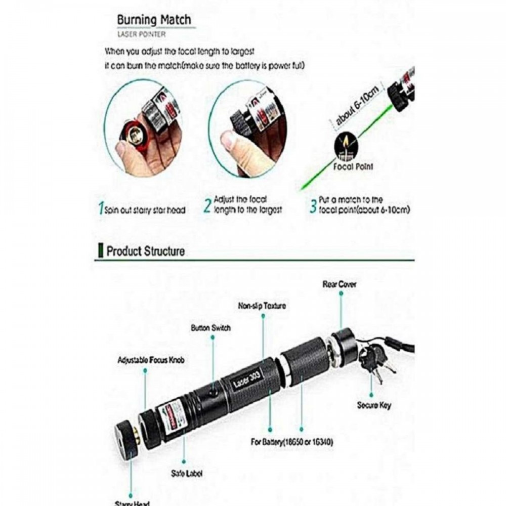 Green Laser Pointer Pen (5Mw /532Nm) - With Charger And Rechargeable Battery