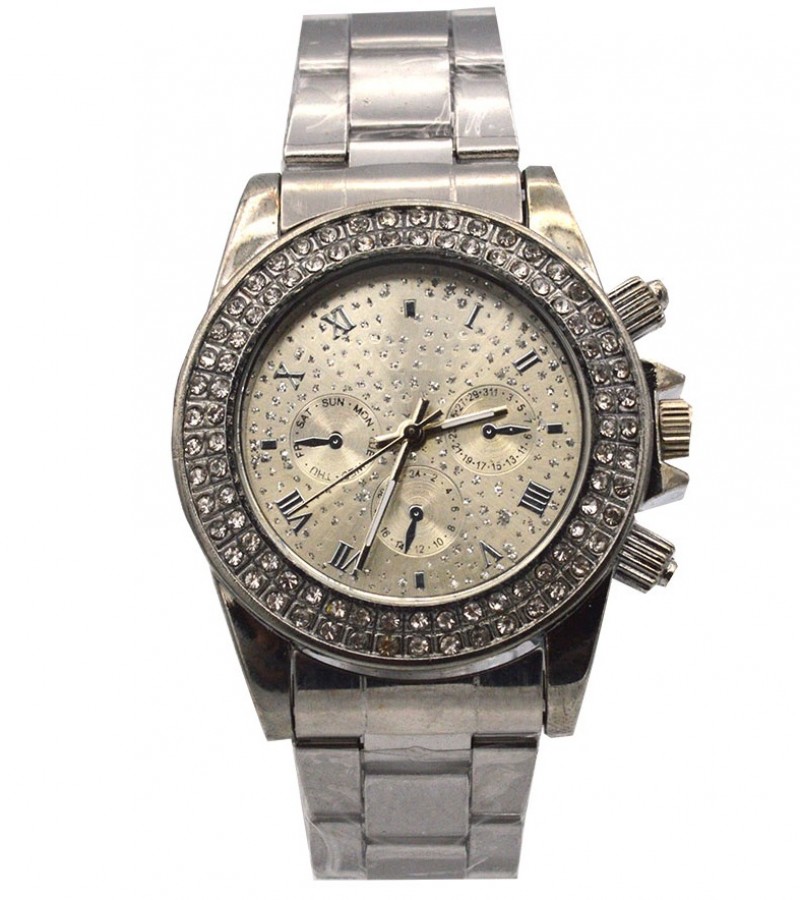 Grey Dial With Stones Watch For Men