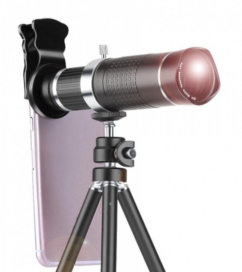 Mobile Phone Optical Telescope Camera Lens Tripod Stand & Clip - x20 Zoom