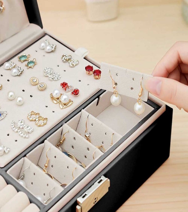 2 Layer Leather Travel Jewelry Box Organizer Display Storage Case For Rings Earrings Necklace For Women Girls