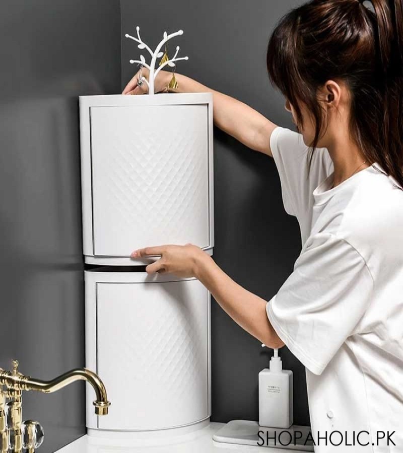 360 Degree Rotatable Corner Storage Cabinet Organizer For Bathroom And Kitchen