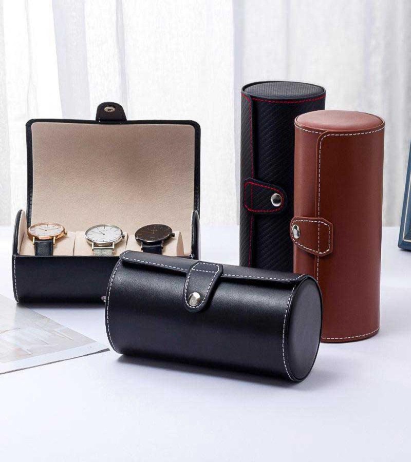 Luxury 3 Slots Leather Watch Box Organizer