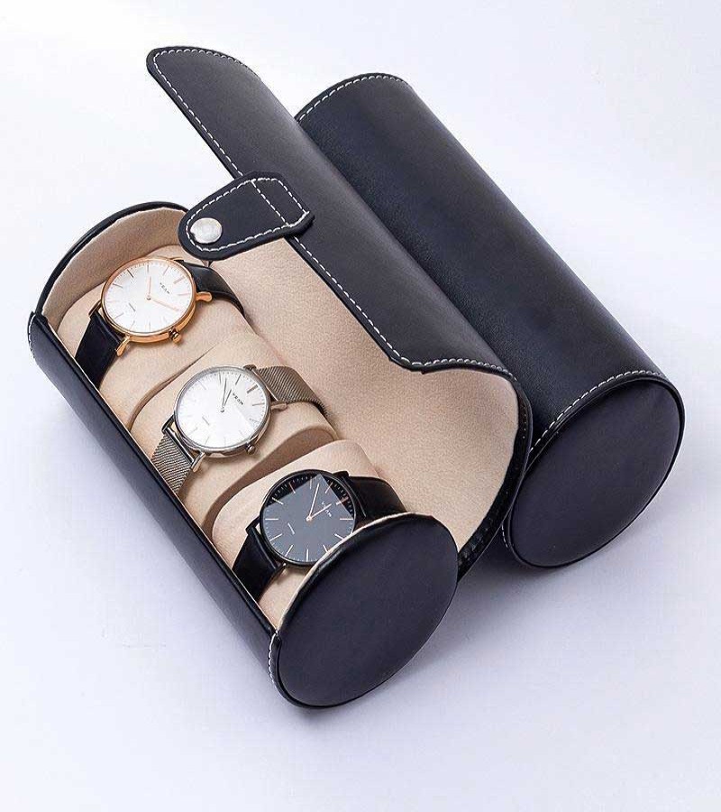 Luxury 3 Slots Leather Watch Box Organizer