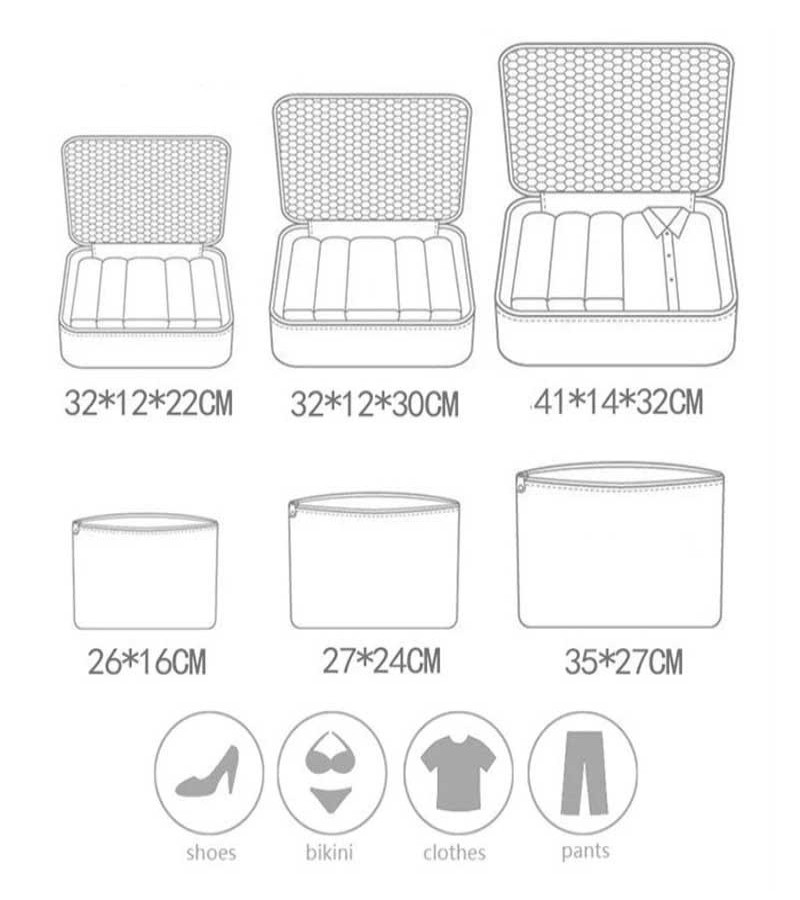 (Set Of 6) Travel Organizer Storage Bags Portable Luggage Organizer Clothes Tidy Pouch Suitcase Packing Cube Case