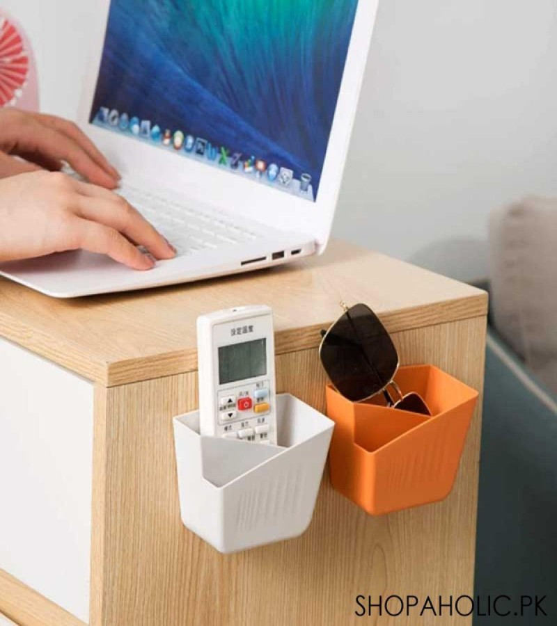 Wall Mounted Double Pocket Mobile Phone Remote Control With Storage Box Holder