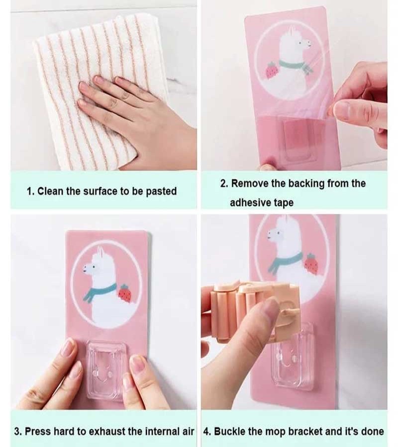 Wall Mounted Self Adhesive Character Broom Mop Holder For Home, Kitchen And Wardrobe