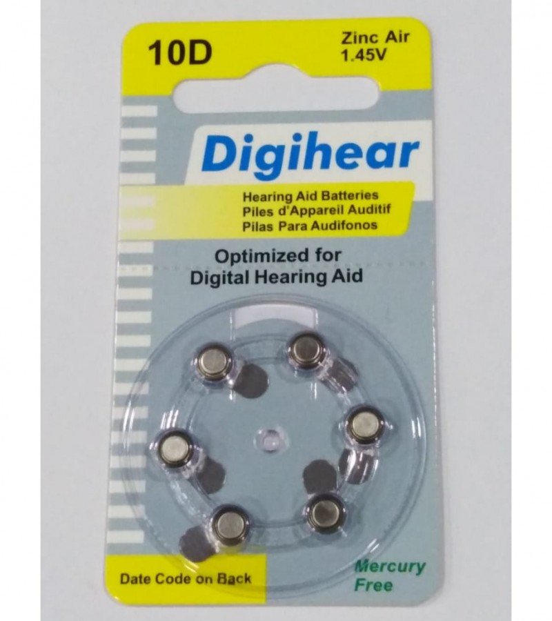 Hearing Aid Batteries Cells Pack of 6 Cells - 10D
