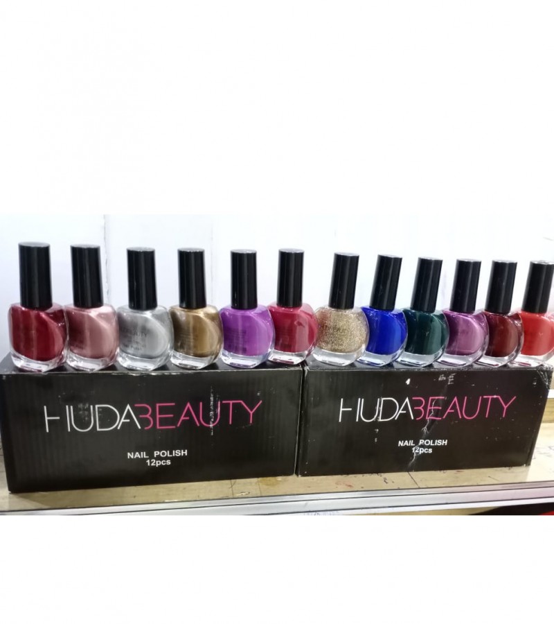 HUDA BEAUTY SHINY NAIL POLISH EXTRA SHINE COLOUR - SET OF 12 PCS