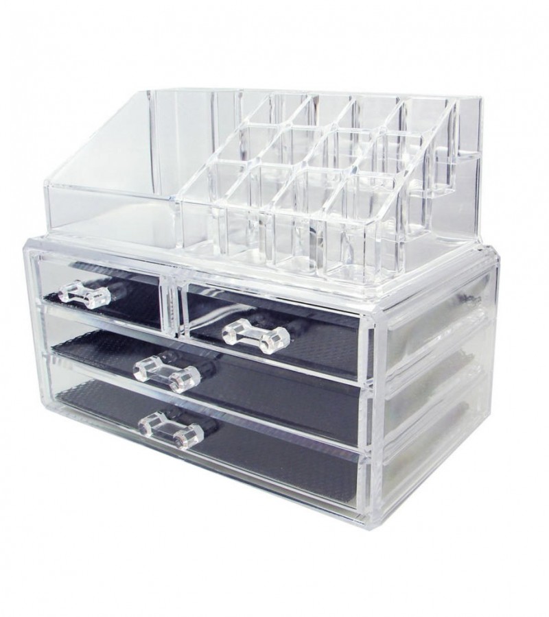 Transparent Cosmetics Acrylic Jewelry & Cosmetic Storage Display Boxes With 4 Drawers