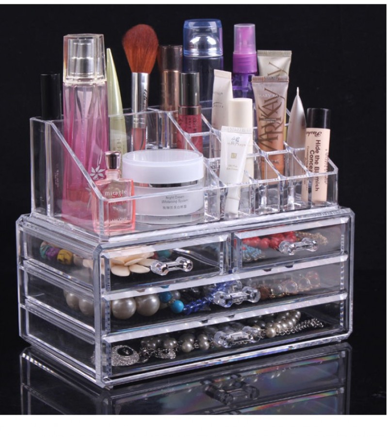 Transparent Cosmetics Acrylic Jewelry & Cosmetic Storage Display Boxes With 4 Drawers