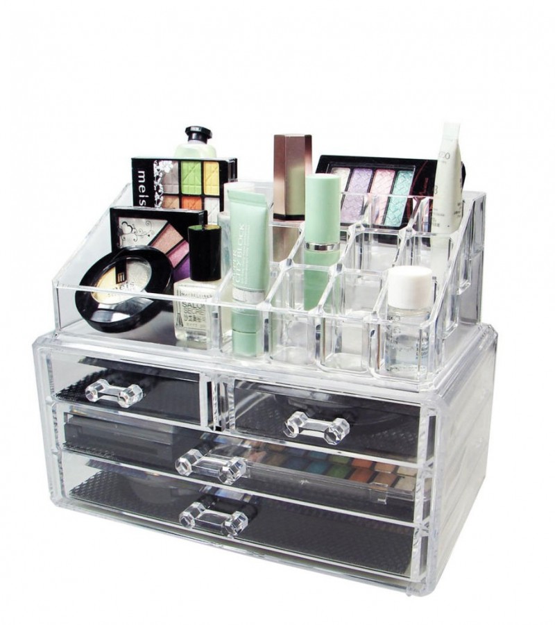 Transparent Cosmetics Acrylic Jewelry & Cosmetic Storage Display Boxes With 4 Drawers