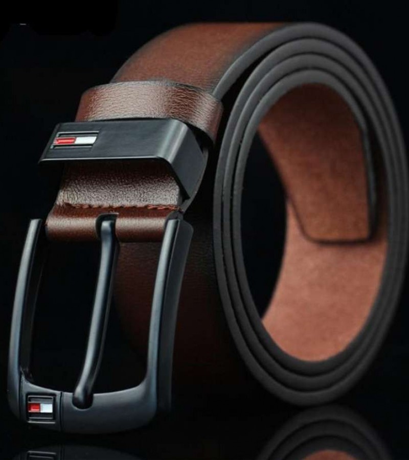 High Quality Leather Black Buckle Belt for Men-Brown