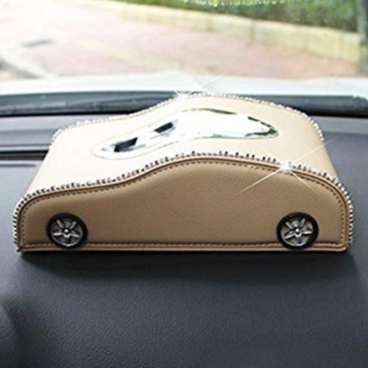 Honda Fancy Leather Car Design Tissue Box - Beige