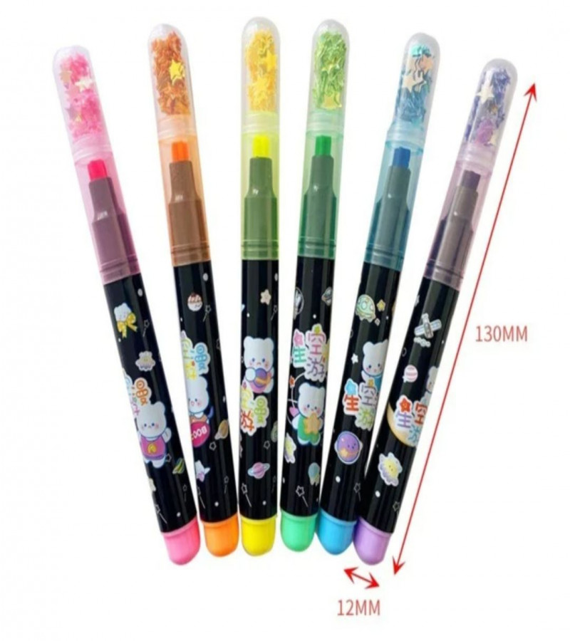 6Pcs Colorful Graffiti Highlighter Pens Exquisite Glitter Star Shaped Fluorescent Pens Student Drawing Liner Art Markers Pens