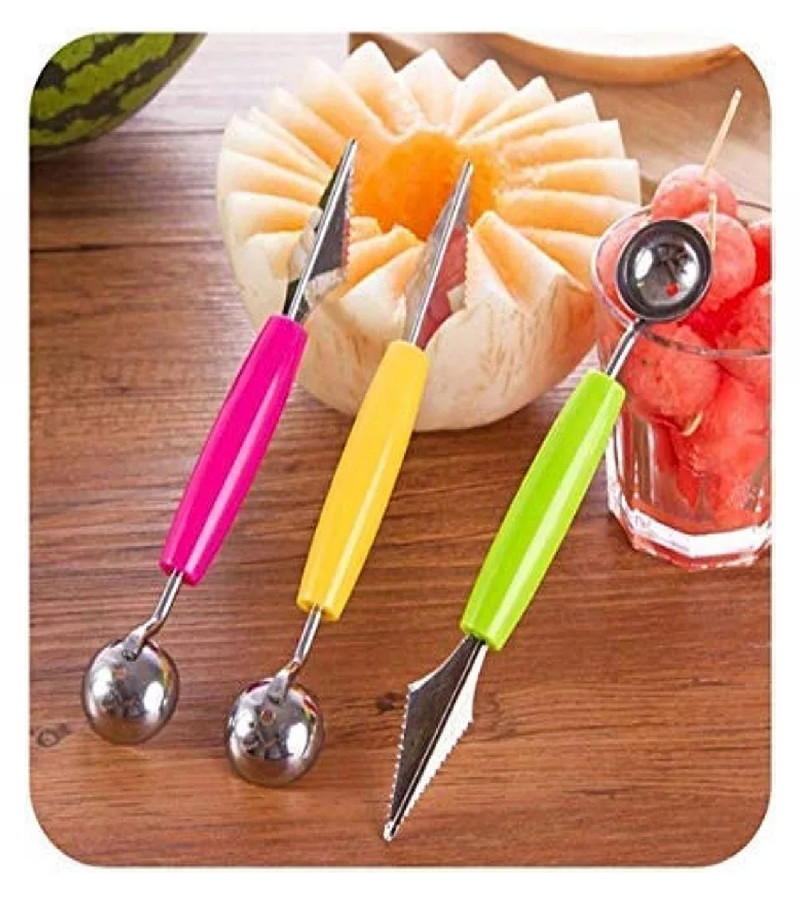 HOT DEALS NO1.2 in 1 Melon Ball Maker and Stainless Steel Multi Functional Dig Scoop with Carving Knife for DIY Fruit Salads and Desserts