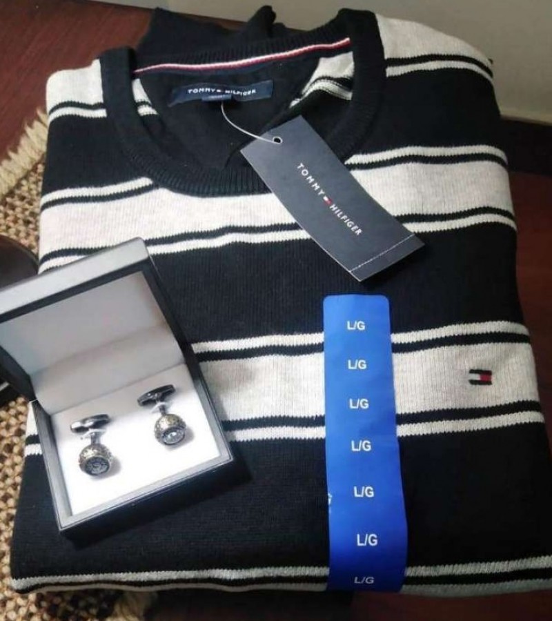 Imported Men's Striped Branded Sweater