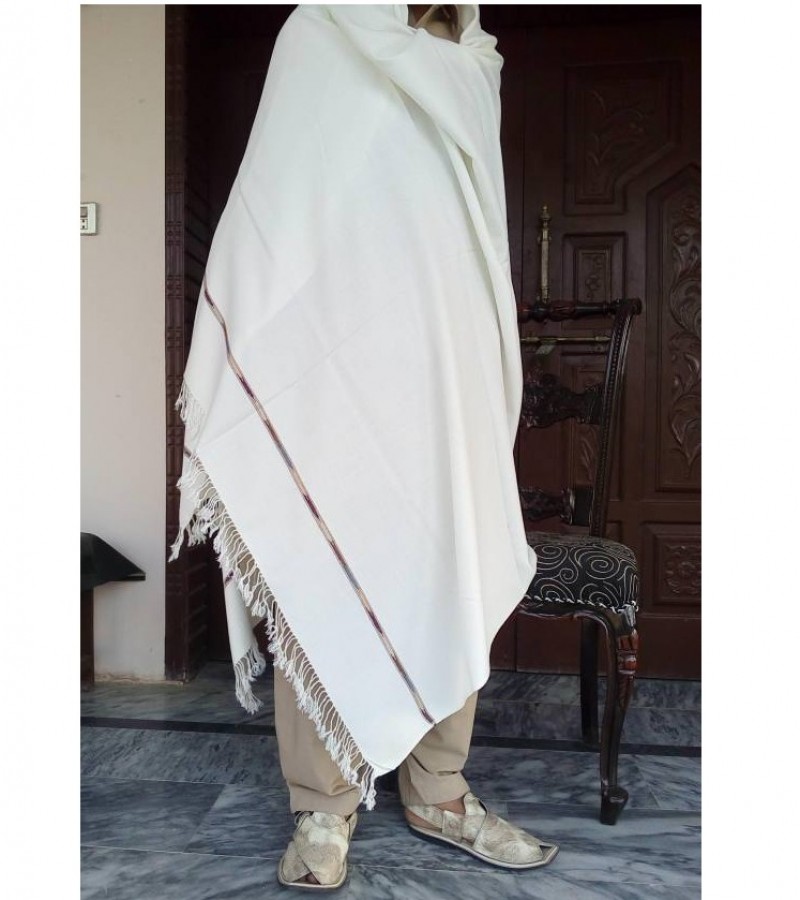 Kashmiri Pure Wool Pashmina Dhussa For Men (White)