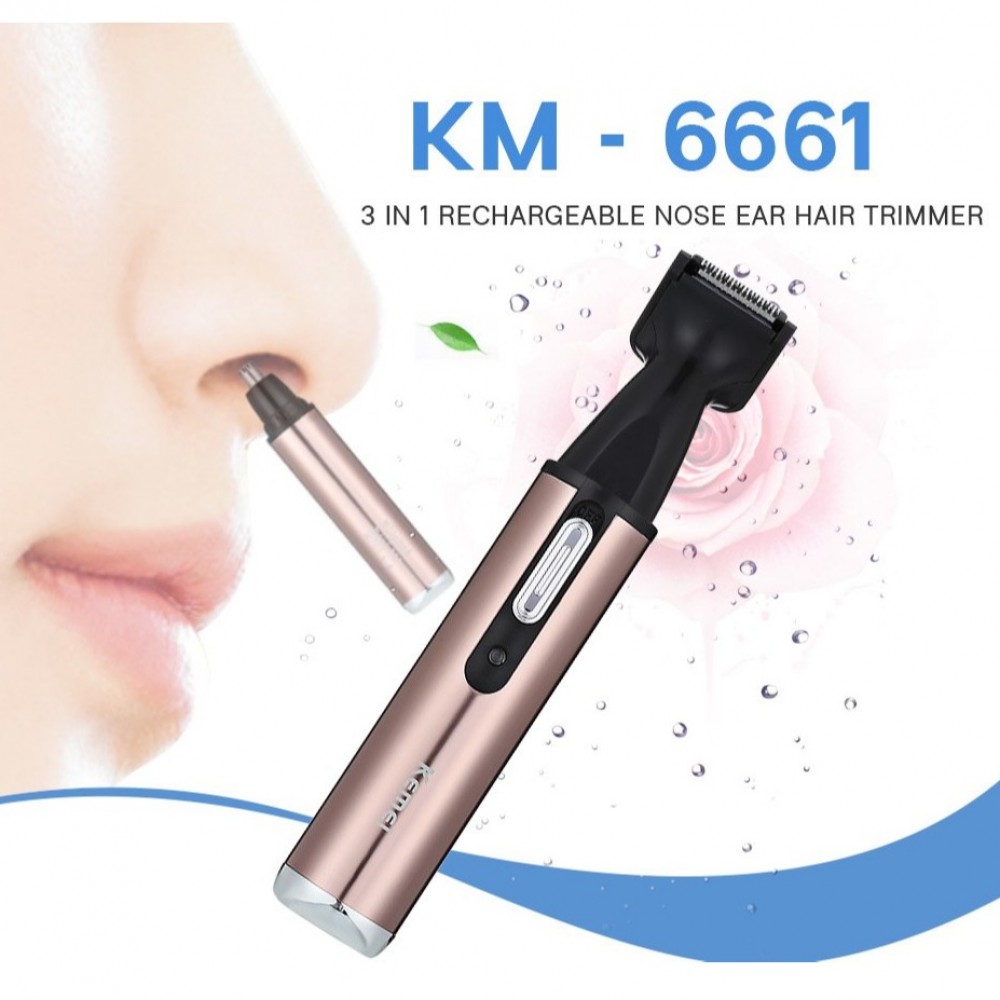 Kemei KM-6661 3 In 1 Hygienic Clipper For Nose & Trimmer For Hair & Beard