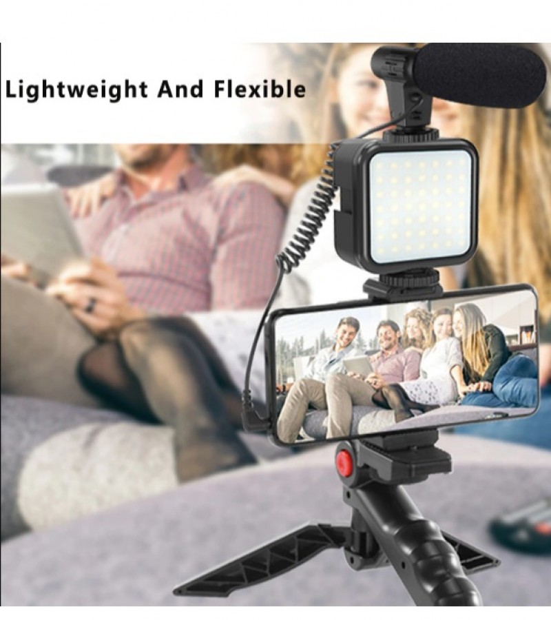 KIT-01LM Phone Vlogging Kit Mini Tripod With Microphone LED Light with Phone Holder Live Recording