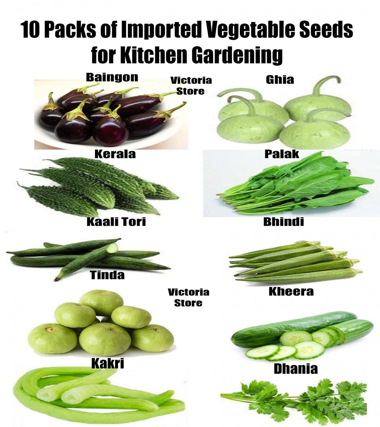 Kitchen Gardening Pack of 10 Vegetable Seeds
