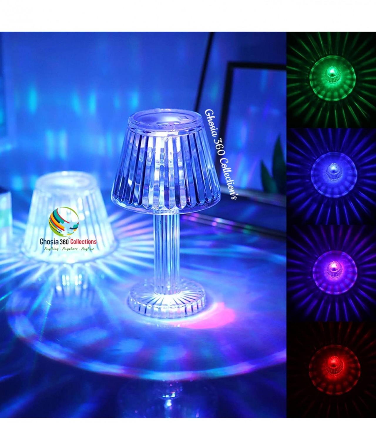 Crystal Decorative RGB Night Lamp, Transparent Minimalist Projector Umbrella Style- KN 475