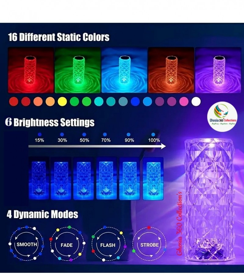 Crystal Table Lamp 16 Colors Touch/Remote Control Night Light ,RGB Changing Diamond Rose Table Lamp