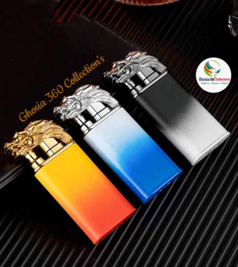Dual 2 in 1 Flame Metal Dragon Double Fire Gas Lighter Creative Straight Flame Windproof Open Flame