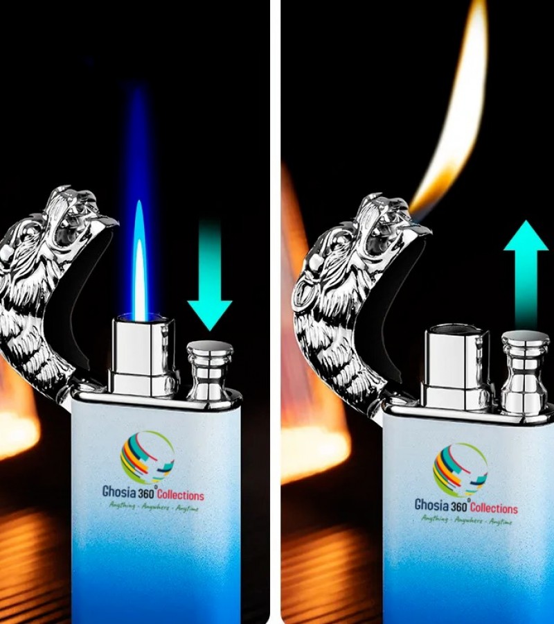 Dual 2 in 1 Flame Metal Dragon Double Fire Gas Lighter Creative Straight Flame Windproof Open Flame