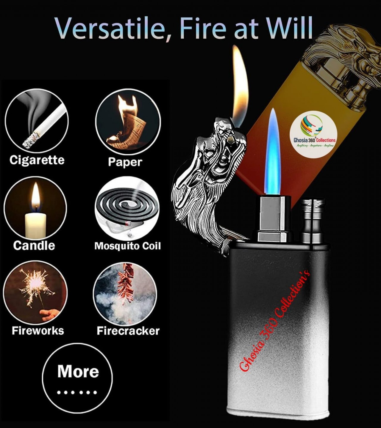 Dual 2 in 1 Flame Metal Dragon Double Fire Gas Lighter Creative Straight Flame Windproof Open Flame